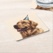 誕生日ゴールデンレトリーブドッグ スクエアペーパーコースター (アングル)