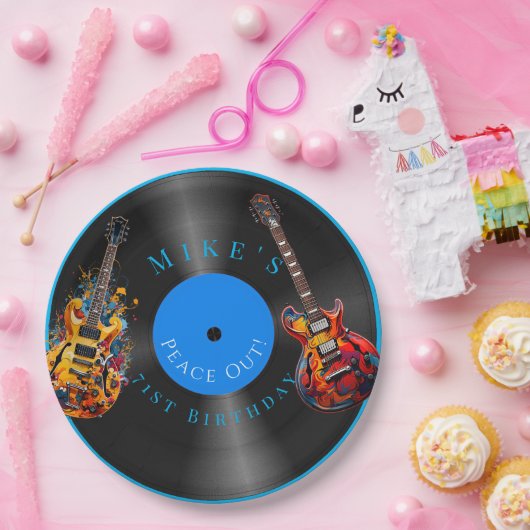 誕生日サイケデリックエレキギターのレコード ペーパープレート (パーティー)
