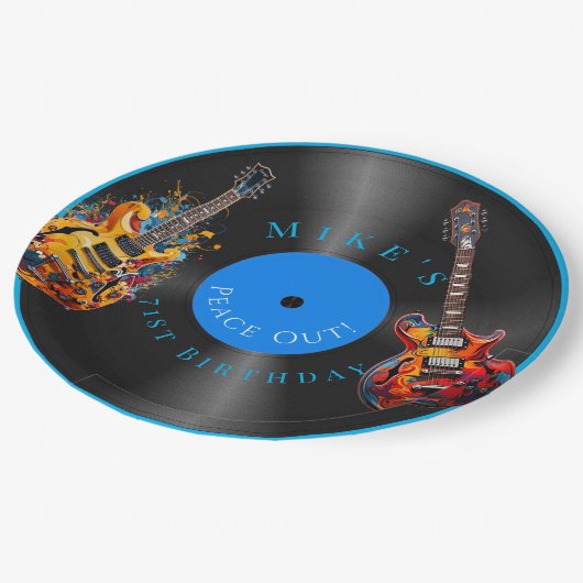 誕生日サイケデリックエレキギターのレコード ペーパープレート (アングル)