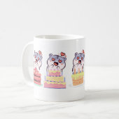 誕生日サプライズとケーキと猫のデザイン コーヒーマグカップ (正面左)