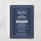 誕生日サプライズエレガントパーティーネイビーブルー&ホワイト 招待状 (正面)