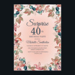 誕生日サプライズ40th女性ピンクティール（緑がかった色）フローラ 招待状<br><div class="desc">ボタニッエレガントクとティール（緑がかった色）の水色のフローラと葉ガーデン – テーマ40th驚きのバースデーパーティーの女性のための招待。年の任意の時間のお祝いのために美しいが、秋に完全に適している。文字、フォント、フォントサイズ、色は完全にカスタマイズ可能で、このカードは任意の年齢カスタマイズに対応できる。</div>