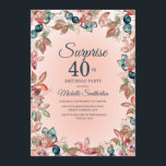 誕生日サプライズ40th女性ピンクティール（緑がかった色）フローラ 招待状<br><div class="desc">ボタニッエレガントクとティール（緑がかった色）の水色のフローラと葉ガーデン – テーマ40th驚きのバースデーパーティーの女性のための招待。年の任意の時間のお祝いのために美しいが、秋に完全に適している。文字、フォント、フォントサイズ、色は完全にカスタマイズ可能で、このカードは任意の年齢カスタマイズに対応できる。</div>
