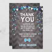 誕生日サンキューカードボーイワンネイビーブルーボウタイ 招待状 (正面/裏面)