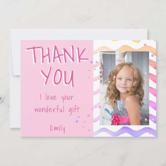 誕生日サンキューキッズフォトカードピンクガール サンキューカード (正面)
