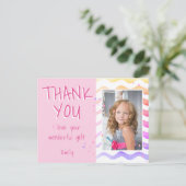誕生日サンキューキッズフォトポストカードピンクガール ポストカード (スタンド正面)