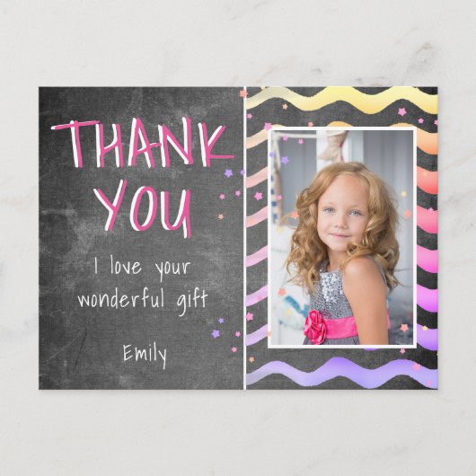 誕生日サンキューキッズフォトポストカードピンクガール ポストカード (正面)