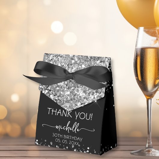 誕生日サンキューシルバーグリッターモノグラムスクリプト フェイバーボックス