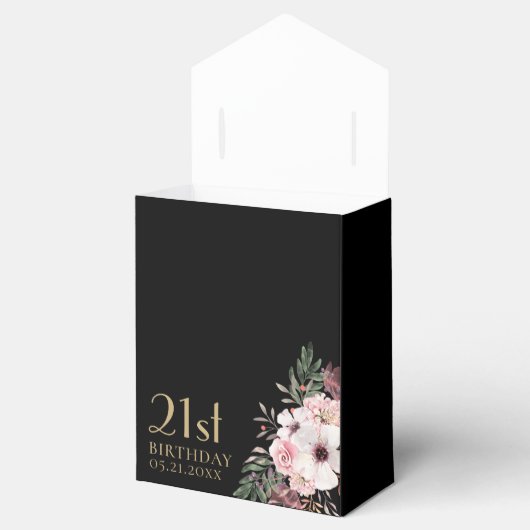 誕生日サンキューピンクの花ブラックお願いボックス フェイバーボックス (オープン)