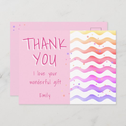 誕生日サンキューピンクウェーブガール ポストカード (正面/裏面)