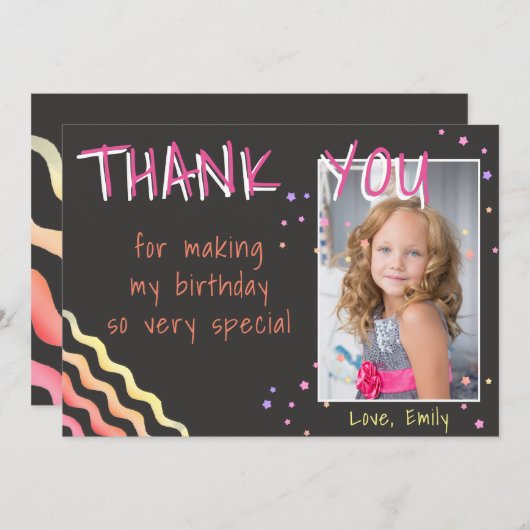 誕生日サンキューフォトカードスターガール サンキューカード (正面/裏面)