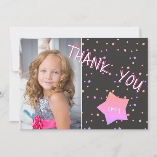 誕生日サンキューフォトカードwith Stars Girl サンキューカード (正面)