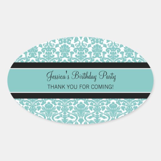 誕生日サンキューユー名前をカスタムするメッセージカードティール（緑がかった色） 楕円形シール (正面)