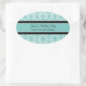 誕生日サンキューユー名前をカスタムするメッセージカードティール（緑がかった色） 楕円形シール (バッグ)