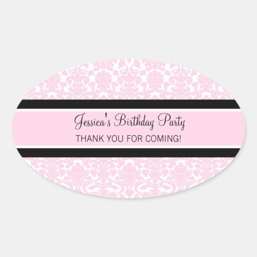誕生日サンキューユー名前をカスタムするメッセージカードピンク 楕円形シール (正面)