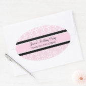 誕生日サンキューユー名前をカスタムするメッセージカードピンク 楕円形シール (封筒)