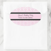 誕生日サンキューユー名前をカスタムするメッセージカードピンク 楕円形シール (バッグ)