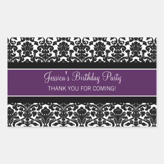 誕生日サンキュー名前をカスタムするメッセージカード紫 長方形シール (正面)