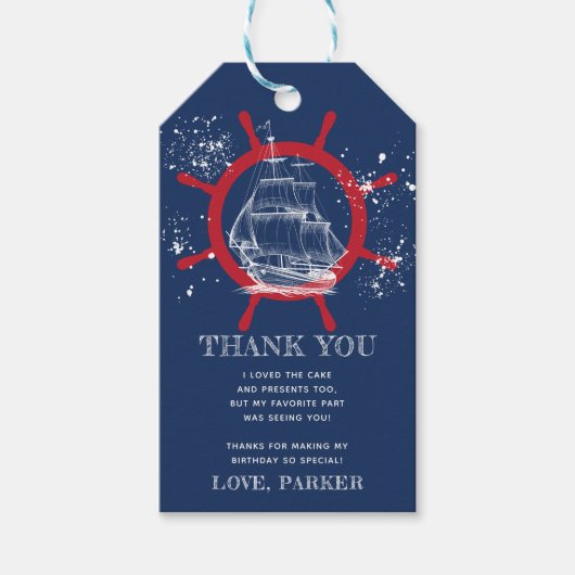 誕生日サンキュー航海のブルー ギフトタグ (正面)