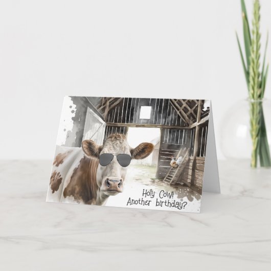 誕生日サングラス付き飛行牛 カード (正面)