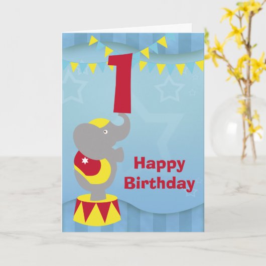 誕生日サーカスエレファントカード カード (黄色い花)