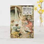 誕生日シェナニガンとヴィンテージおもしろい女性 カード (黄色い花)