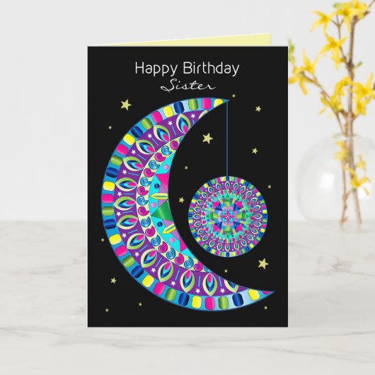 誕生日シスター万華鏡のように千変万化するパターン抽象デザイン カード (黄色い花)