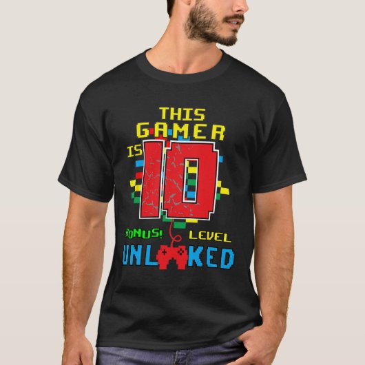 誕生日シャツビデオゲーム開錠レベル10年 Tシャツ (正面)