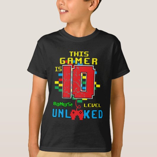 誕生日シャツビデオゲーム開錠レベル10年 Tシャツ (正面)