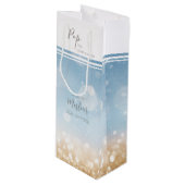 誕生日シャンパンライトブルーきらめく金ゴールド ワインギフトバッグ (正面アングル)