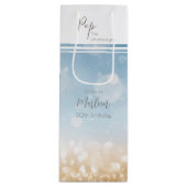 誕生日シャンパンライトブルーきらめく金ゴールド ワインギフトバッグ (正面)