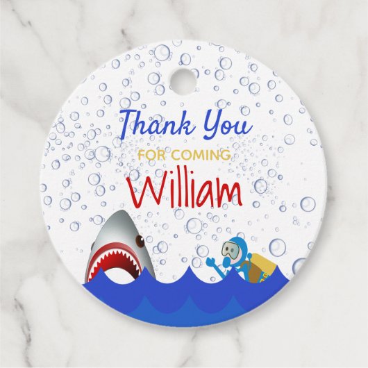 誕生日シャーク海の下の男の子ありがとう フェイバータグ (正面)