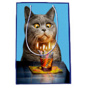 誕生日ショットガラス付き猫 ミディアムペーパーバッグ (正面)