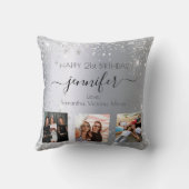誕生日シルバーグリッターのフレンドの写真名 クッション (裏面)