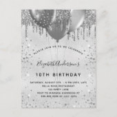 誕生日シルバーグリッターグラマラスな女の子 インビテーションポストカード (正面)