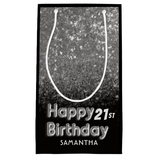 誕生日シルバーグリッタースパークレス スモールペーパーバッグ (正面)