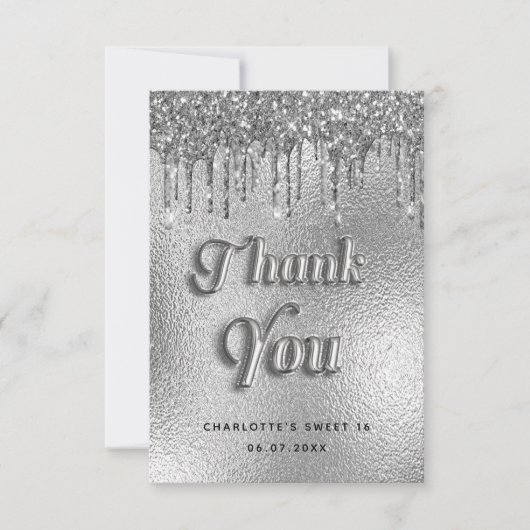 誕生日シルバーグリッタードリップグラマラス サンキューカード (正面)