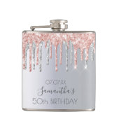 誕生日シルバーグリッタードリップバラ金ゴールド友達 フラスク (正面)