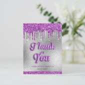 誕生日シルバーグリッターパープル感謝していユーモダンについて ポストカード (スタンド正面)