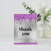 誕生日シルバーグリッターパープル感謝していユーモダンについて ポストカード (スタンド正面)