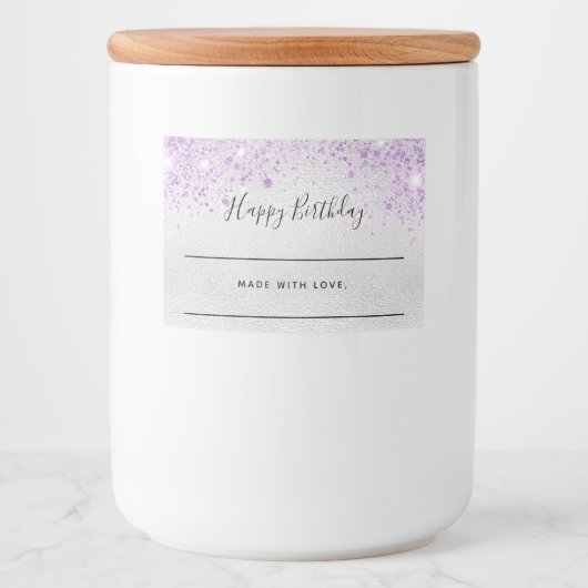 誕生日シルバーグリッターパープル自家製 フードラベル (正面)