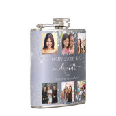 誕生日シルバーグリッターフォトコラージュのフレンド名 フラスク (右)