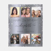 誕生日シルバーグリッターフレンド写真コラージュ フリースブランケット (正面)