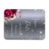 誕生日シルバーグリッターフローラ保存日付 マグネット (横)