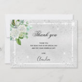 誕生日シルバーグリッターフローラ感謝してい写真 サンキューカード (正面)