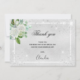 誕生日シルバーグリッターフローラ感謝してい写真 サンキューカード