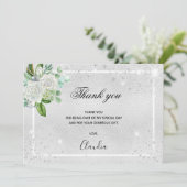 誕生日シルバーグリッターフローラ感謝してい写真 サンキューカード (スタンド正面)