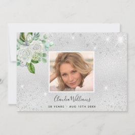 誕生日シルバーグリッターフローラ感謝してい写真 サンキューカード