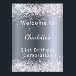 誕生日シルバーグリッター名ようこそ ポスター<br><div class="desc">21日(まガーリーたは任意の年齢)の誕生日パーティーのためのポスター。銀フェイク色の背景と銀エレガントのフェイクグリッター、きらめき。文字:名前は白書で手文字のスタイルスモダンクリプト。年齢21の名前をパーソナライズして追加。</div>