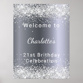誕生日シルバーグリッター名ようこそ ポスター